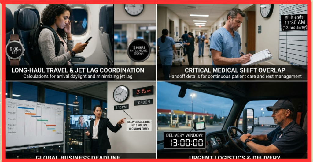 real life situations where 13 hours from now matters